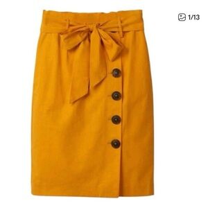 Boden Skirt Marigold Yellow Leonora Button Front Pencil Tie Waist Linen Sz P4*N7